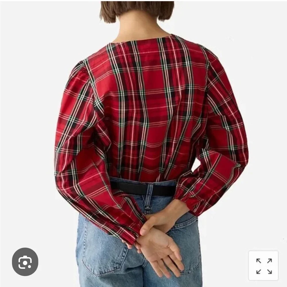 J. Crew Puff-sleeve Poplin‎ Blouse in Good Tidings Plaid Size Small